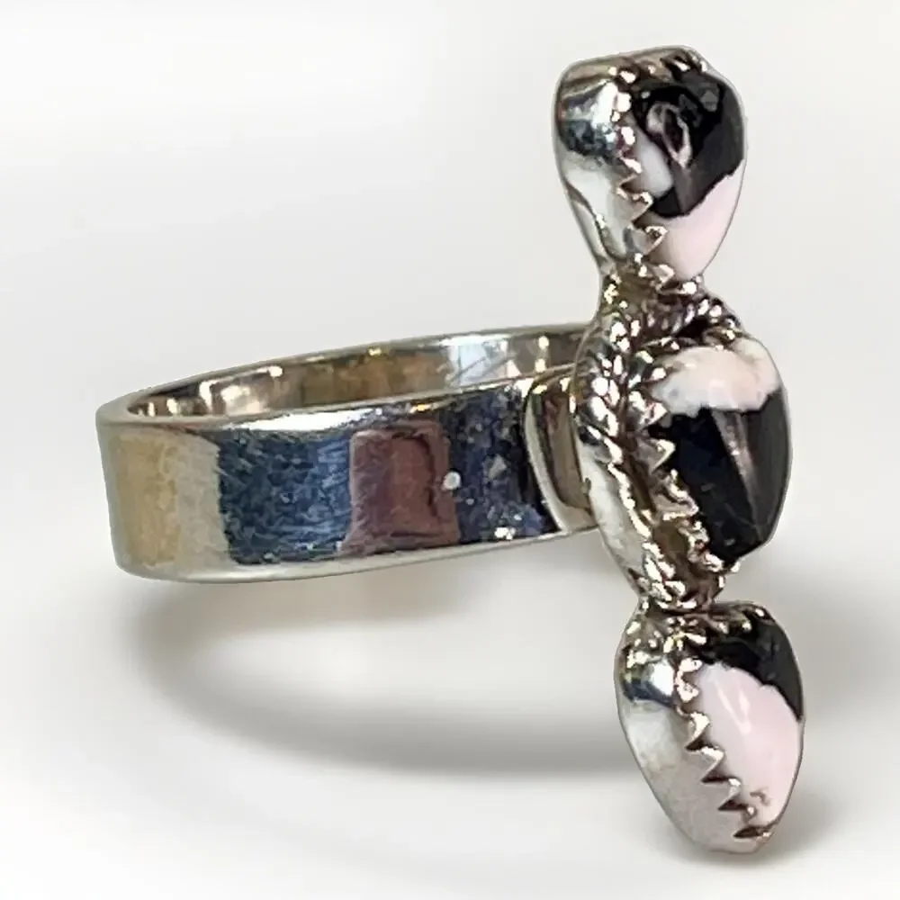 White Buffalo Turquoise Sterling Silver Stacked Hearts Adjustable Ring Southwest